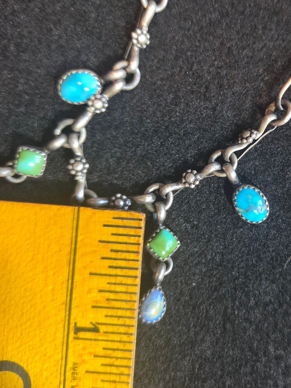 Navajo Brenda Jimenez Turquoise Opal Sterling Drop Pendant Necklace - Picture 7 of 8